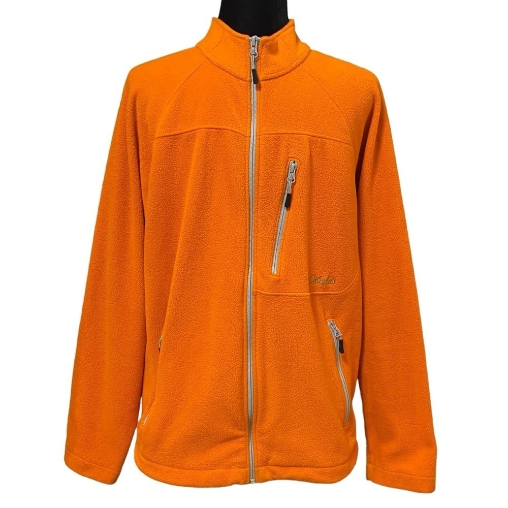 Cabela’s Orange Fleece Jacket Full Zip Mock Neck Outdoor Gorpcore Size Small
